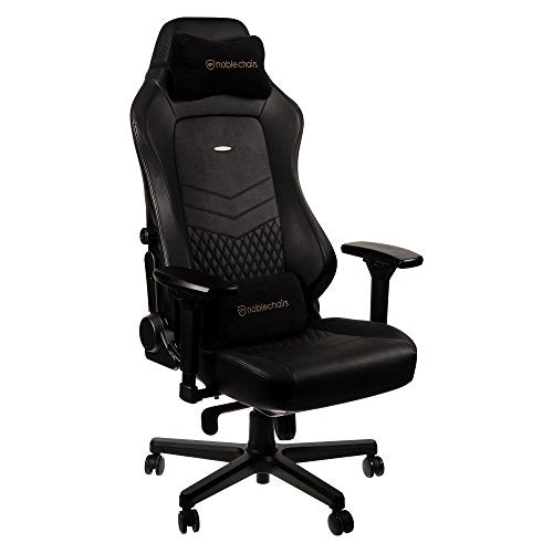 noblechairs Hero Gaming Chair - Office Chair - Desk Chair - Real Leather - 330 lbs - 125° Reclinable - Lumbar Support - Racing Seat Design - Black
