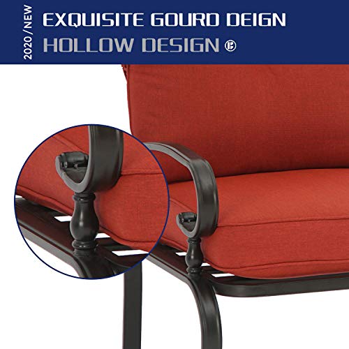 Incbruce 4Pcs Outdoor Indoor Patio Furniture Conversation Set (Loveseat, Coffee Table, 2 Chairs) - Steel Frame Patio Seating Set with Red Cushions