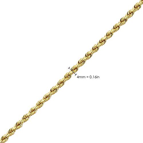 14K Yellow Gold 3.5mm Diamond Cut Rope Chain Necklace, Mens Womens with Lobster Lock (18)