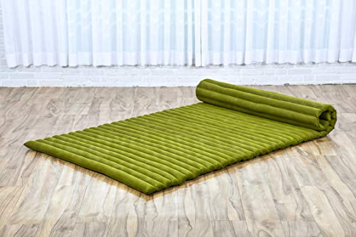 LEEWADEE Rollable Floor Mat L – Comfortable and Rollable Thai Mattress, Soft Massage Mat Filled with Eco-Friendly Kapok, Perfect to Use as a Sleeping Mat 75 x 39 inches, Green