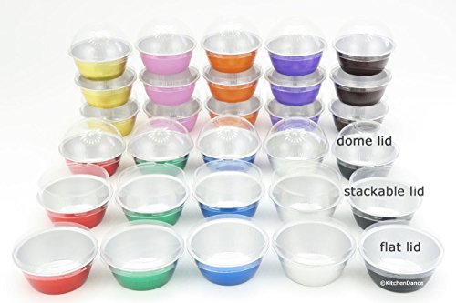 KitchenDance Disposable Aluminum Colored Baking Cups- Creme Brulee cups- Dessert Cups- 4 oz. Size with Lids (2000, Gold w/Stackable Lid)