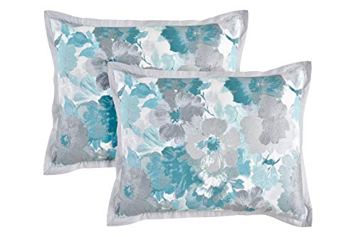 Lanwood Claire Cotton 10-Piece Comforter Set, Queen, Teal Floral