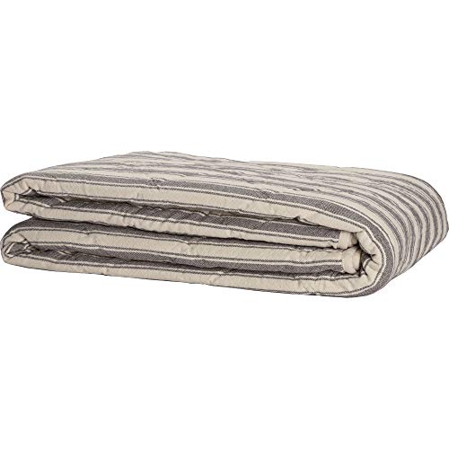 Piper Classics Market Place Gray Ticking Stripe California King Quilt, 103" x 103", Charcoal Gray & Natural Cream Quilted Country Farmhouse Style Bedding