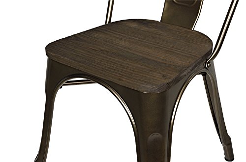 DHP Fusion Metal Dining Chair with Wood Seat, Distressed Metal Finish for Industrial Appeal, Set of two, Bronze
