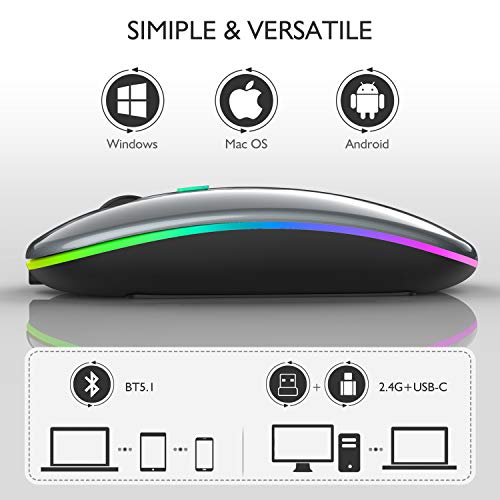 LED Bluetooth Mouse,Bluetooth Mouse for ipad/ipad Pro,Wireless Mouse for MacBook Pro/MacBook Air/Pc/Laptop(BT+2.4 (Gray))