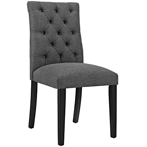Modway Duchess Modern Tufted Button Upholstered Fabric Parsons Two Dining Chairs in Gray