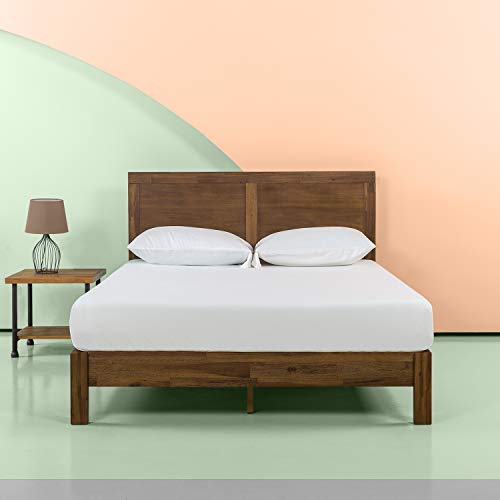 Zinus 12 Inch Acacia Wood Platform Bed with Headboard / No Boxspring Needed / Wood slat, Queen