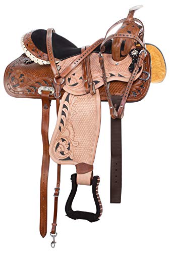 Acerugs 14” 15” 16” 17” Blue Black Pink Purple Western Inlay Barrel Racing Show Horse Saddle TACK Set Premium Leather (Wings, 14)