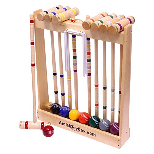 Amish-Crafted Deluxe 8-Player Croquet Game Set, Maple Hardwood (Four 28" Handles/Four 32" Handles)