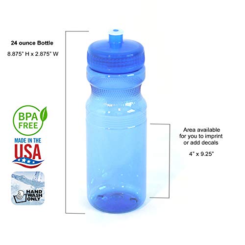Rolling Sands BPA-Free 24 Ounce Blue Water Bottles, Bulk 100 Pack, Made in USA