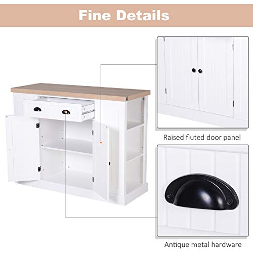 HOMCOM Fluted-Style Wooden Kitchen Island Storage Cabinet with Drawer, Open Shelving, and Interior Shelving, White