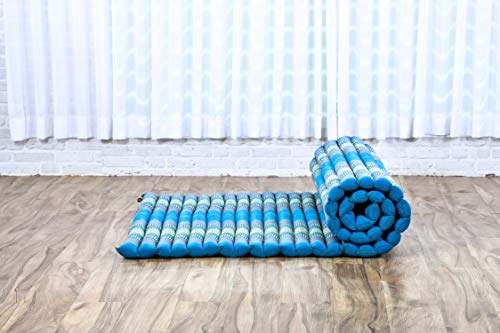 LEEWADEE Rollable Floor Mat L – Comfortable and Rollable Thai Mattress, Soft Massage Mat Filled with Eco-Friendly Kapok, Perfect to Use as a Sleeping Mat 75 x 41 inches, Light Blue