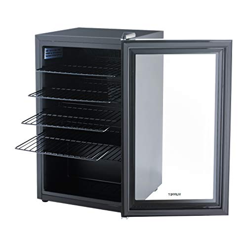 KUPPET Mini Fridge Cooler - 85 Can Beverage Refrigerator Glass Door for Beer Soda or Wine, Glass Door Small Drink Dispenser Machine Clear Front Removable for Home, Office or Bar, 2.6Cu.Ft