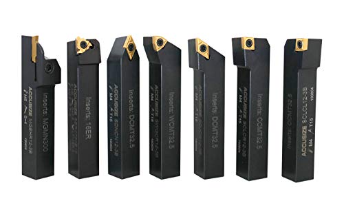 Accusize Industrial Tools 3/4'' Shank 7 Pc Indexable Carbide Turning Tool Set with 10 Extra Carbide Inserts in Fitted Box, 2387-2006plus