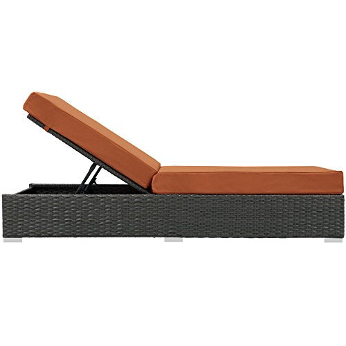 Modway Sojourn Wicker Rattan Outdoor Patio Sunbrella Fabric Chaise Lounge in Canvas Tuscan