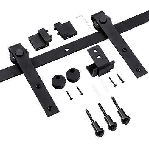 EaseLife 42in x 84in Sliding Barn Door Slab and 8FT Sliding Track Hardware Kit & Handle Included,Unfinished Barn Door Panel,K-Frame,Coffee