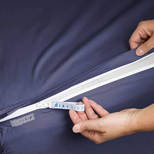 QuickZip Fitted Sheet - Includes 1 Fitted Sheet Base & 2 Zip-On Sheets - Easy to Change, Fold & Wash King Sheet - Soft Sateen 400 TC Cotton Fitted Sheets – 17.5” Deep Pockets King Size Sheets – Navy