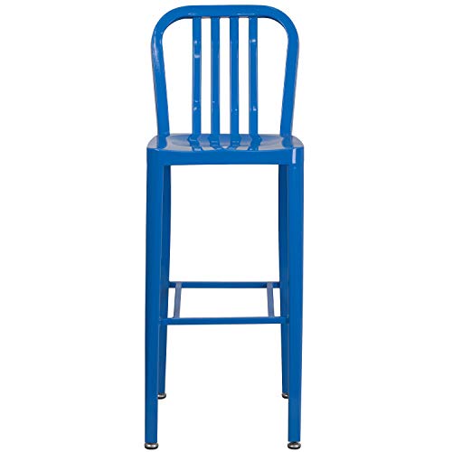 Flash Furniture Commercial Grade 2 Pack 30" High Blue Metal Indoor-Outdoor Barstool with Vertical Slat Back