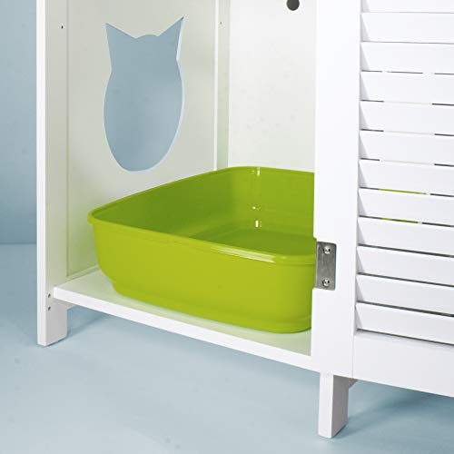 Penn-Plax Cat Walk Furniture: Contemporary Home Cat Litter Enclosure - Storage Drawer, Inner Shelf, and Shutter Style Door - White