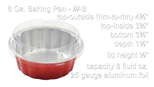 KitchenDance Disposable Colored Aluminum 8 oz. Individual Cake Cups- Tart Pans-Dessert Pans. Color and Lid Options #A8 (1000, Red with Lids)