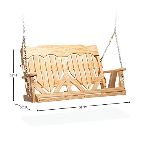 Hanging Porch Swing Amish Furniture | Wooden Heart Back Outdoor Bench Swings Unfinished Wood (4 Foot)
