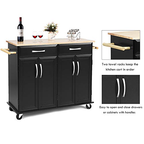 Giantex Kitchen Trolley Cart Rolling Utility Island Rubber Wood Top Large Storage Easy-Clean with Smooth Lockable Wheels