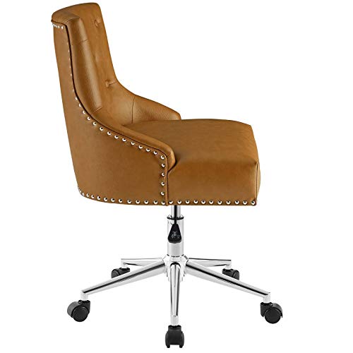 Modway Regent Tufted Button Faux Leather Swivel Office Chair with Nailhead Trim in Tan