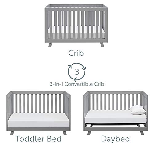 Storkcraft Beckett 3-in-1 Convertible Crib Pebble Gray, Fixed Side Crib, Solid Pine and Wood Product Construction, Converts to Toddler Bed Day Bed or Full Bed (Mattress Not Included)