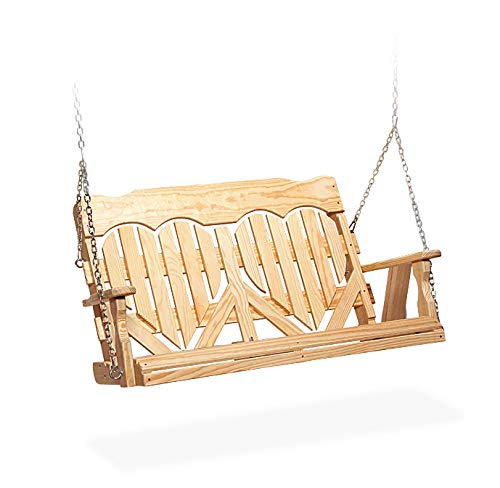 Hanging Porch Swing Amish Furniture | Wooden Heart Back Outdoor Bench Swings Unfinished Wood (4 Foot)