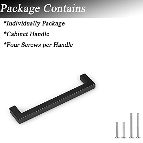 100 Pack Probrico Black Stainless Steel Square Corner Bar Cabinet Door Handles Drawer Pulls Knobs 1/2 in Width Hole Centers 6-1/4 inch 160mm