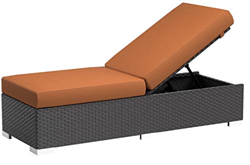 Modway Sojourn Wicker Rattan Outdoor Patio Sunbrella Fabric Chaise Lounge in Canvas Tuscan