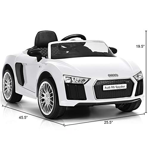HONEY JOY Ride On Car 12V Licensed Audi R8 Electric Vehicle Manual & Parental Remote Control 3 Speeds Double Lockable Doors LED Lights