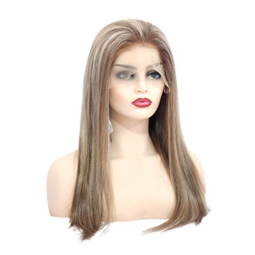 Lace Front Wig 20 Inch #6 Ash Brown Highlighted with Colored #613 Blonde Real Human Hair Wigs Pre Plucked Silky Straight Lace Frontal Wig