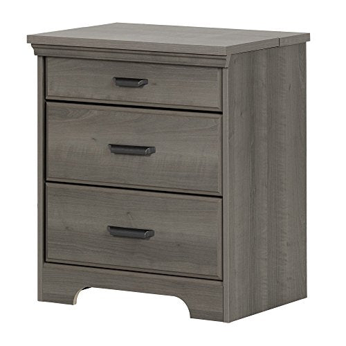 South Shore Versa Nightstand with 2 Drawers and Charging Station, Weathered Oak