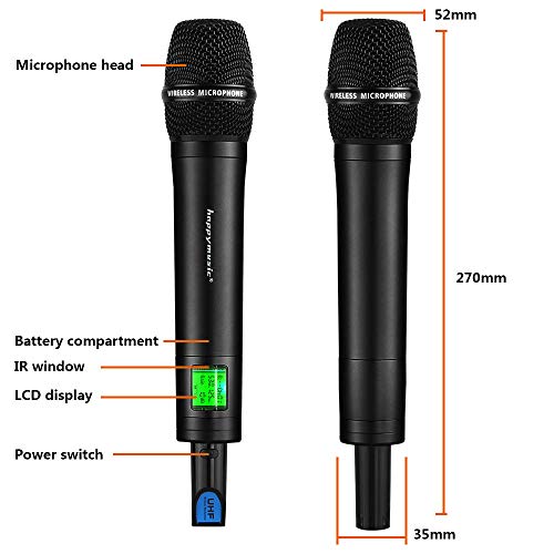 200 Channel 4 Antenna Diversity Dual UHF Professional Wireless Microphone System Up to Range 350ft Karaoke, Meeting, Stage (UT22)