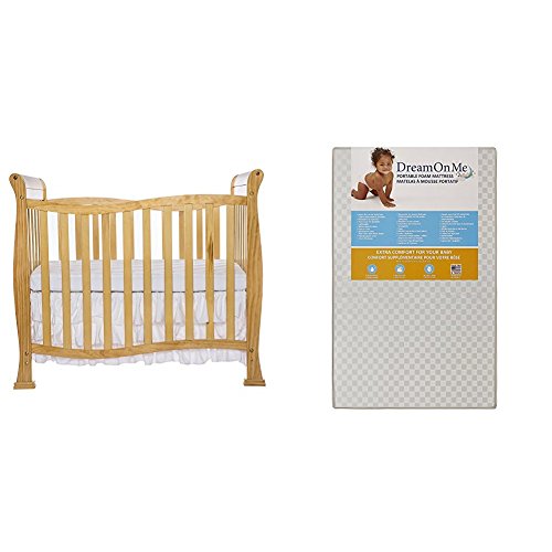 Dream On Me Violet 4 in 1 Convertible Mini Crib with Dream On Me 3 Portable Crib Mattress, White