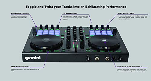 Gemini GV Series G2V Professional Audio 2-Channel MIDI Mappable Virtual DJ Controller with Touch Sensitive Jog Wheel and LED Monitor