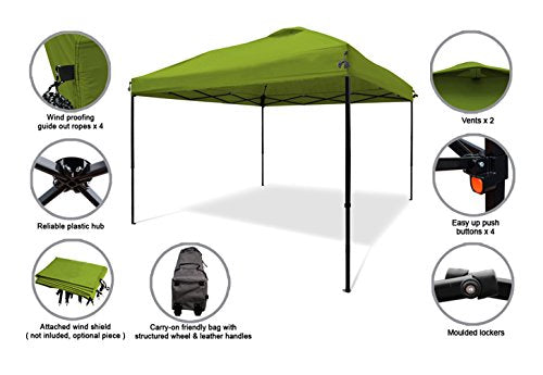 XGEAR 10'x10' Pop UP Canopy Tent Instant Shelter Straight Leg with Wheeled Carry Bag,Green