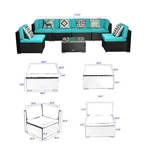 U-Eway Patio Furniture Sets All-Weather Outdoor Sectional Sofa Yard Manual Weaving Wicker Rattan Cushion Glass Table