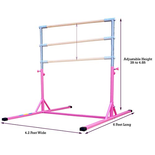 Z ATHLETIC Elite Gymnastics Bar, 4ft x 8ft x 2in Mat, and 7" Off Ground Beam (Pink & Blue)