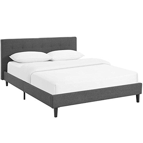 Modway Linnea Upholstered Gray Full Platform Bed with Wood Slat Support