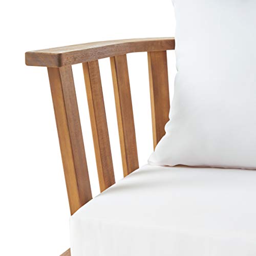 Christopher Knight Home 309123 Dean Outdoor Wooden Club Chair with Cushions, White and Teak Finish