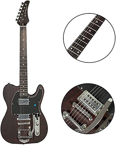 ZUWEI Solid Body Electric Guitar 6 Strings - Basswood Body with Rosewood Top Veneer, Canada Maple Neck, with Gig Bag and Cable (Fixed Bridge)