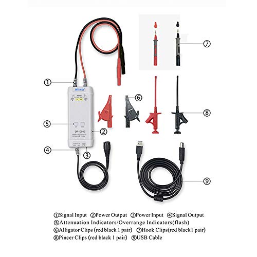 Micsig DP10013 High Voltage Differential Probe 1300V 100MHz 3.5ns Rise Time 50X/500X Attenuation, Tektronix P5200A P5205A P5210A