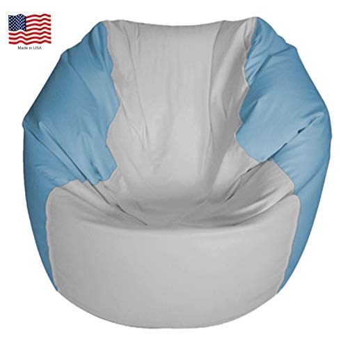 JoyBean Outdoor Bean Bag Chair - Water Resistant Marine Vinyl Ideal for Yacht Boat Pool Patio Garden Marine - Lawn Chair - Patio Furniture - for Adults Teens Kids (Round White/Iceblue, Large)