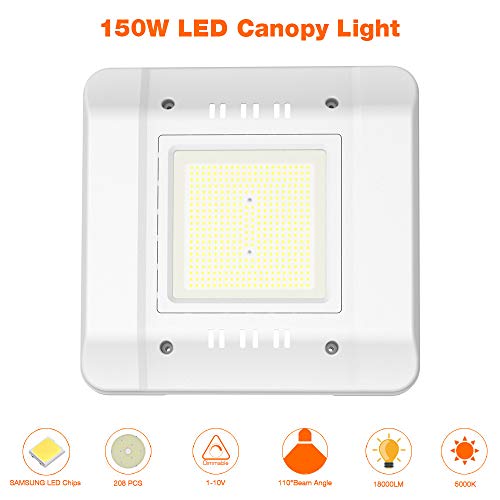 LED Canopy Light Adiding 150W Carport Driveway Gas Station Ceiling Light(600W HID/HPS Equivalent)-120Lm/W 5000K Daylight White 100-277V IP65 for Warehouse Garages Underpasses Parking Lot ETL G2