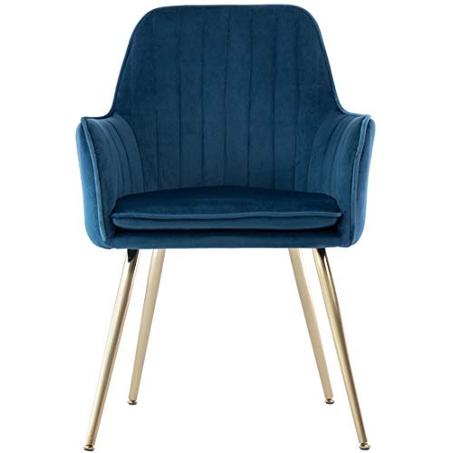 GOLDEN BEACH 2Pc Elegant Velvet Dinning Modern Leisure Upholstered Chair w/ Gold Plating Legs (Navy Blue)