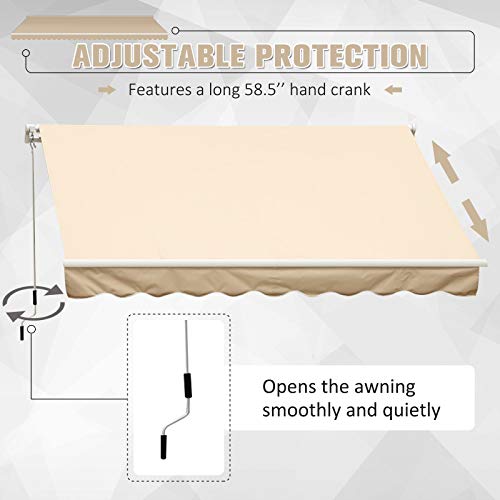 Outsunny 12' x 10' Outdoor Patio Manual Retractable Exterior Window Awning with Adjustable & Versatile Design, Beige