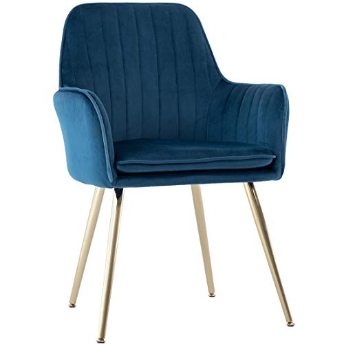 GOLDEN BEACH 2Pc Elegant Velvet Dinning Modern Leisure Upholstered Chair w/ Gold Plating Legs (Navy Blue)