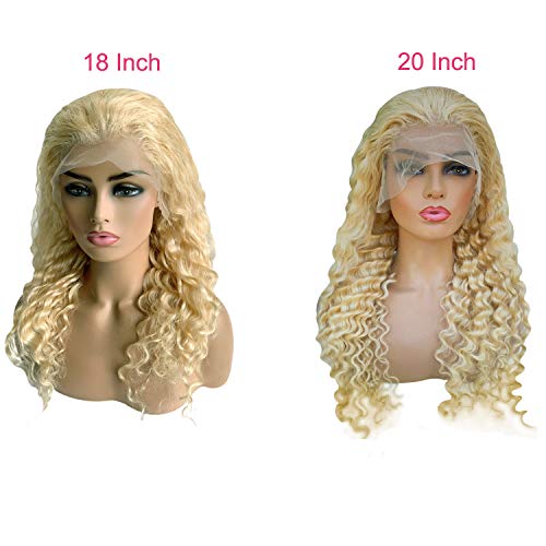 18 Inch 613 Lace Front Wig Curly Brazilian Virgin Human Hair Blonde Deep Wave Lace Front Wigs for Black Women 150% Density Pre Plucked with Baby Hairs, Can be Dyed